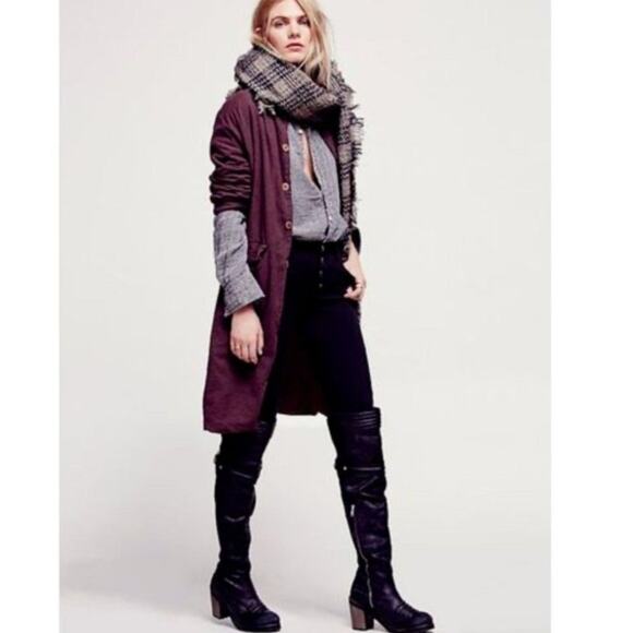FREE PEOPLE Livingston Black Over The Knee Leather Distressed Boots Size 37 EU - Picture 1 of 16
